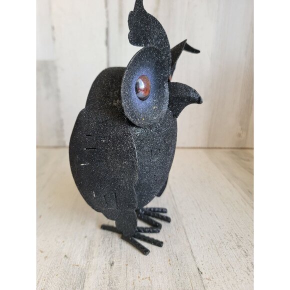 black glitter metal owl tealight candle holder Halloween home decor - Picture 3 of 9